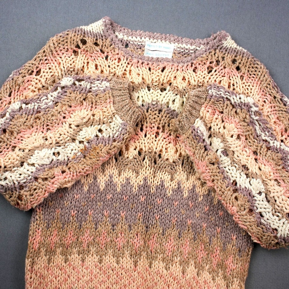 Vintage Jamie Scott Silk Blend Hand Knit Sweater Lace Bell Sleeve Boho Ombre